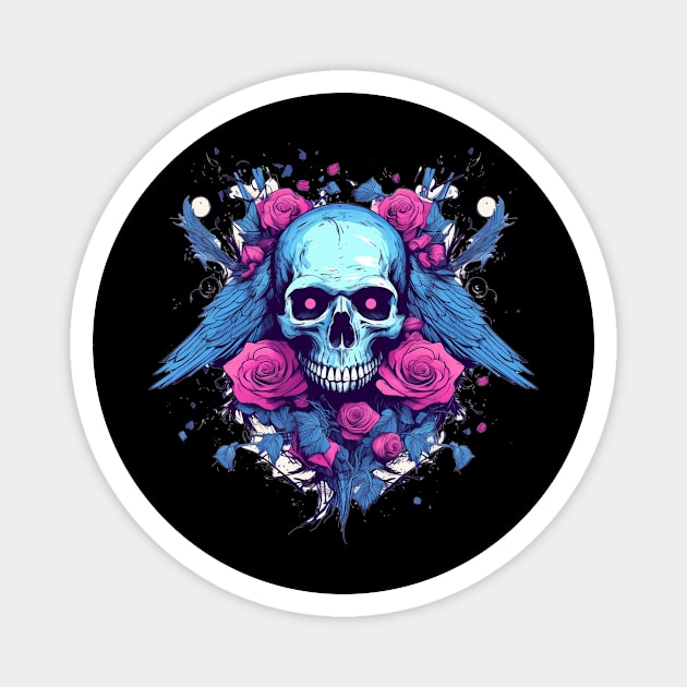 Skull with Wings and Flowers Magnet by TOKEBI